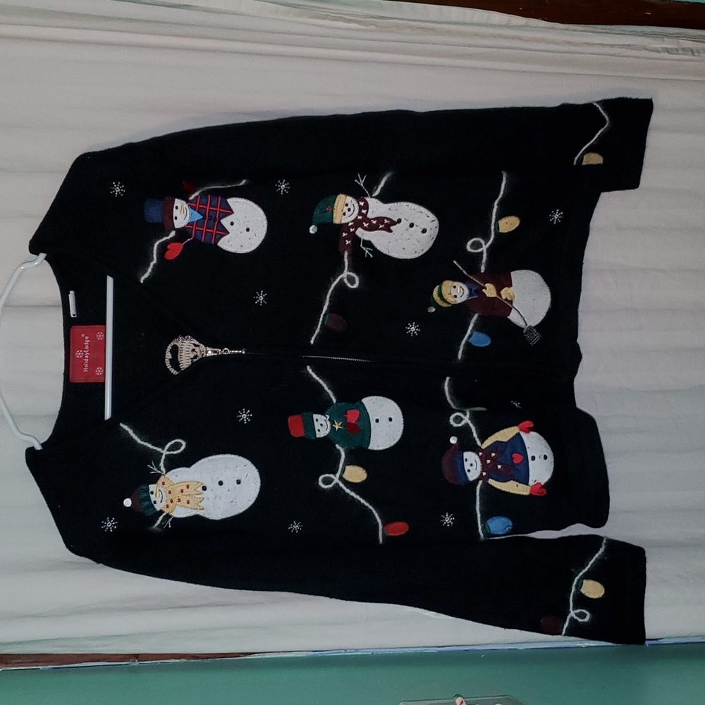 Vintage Snowman Winter Holiday Zip Up Sweater Cardigan Jacket